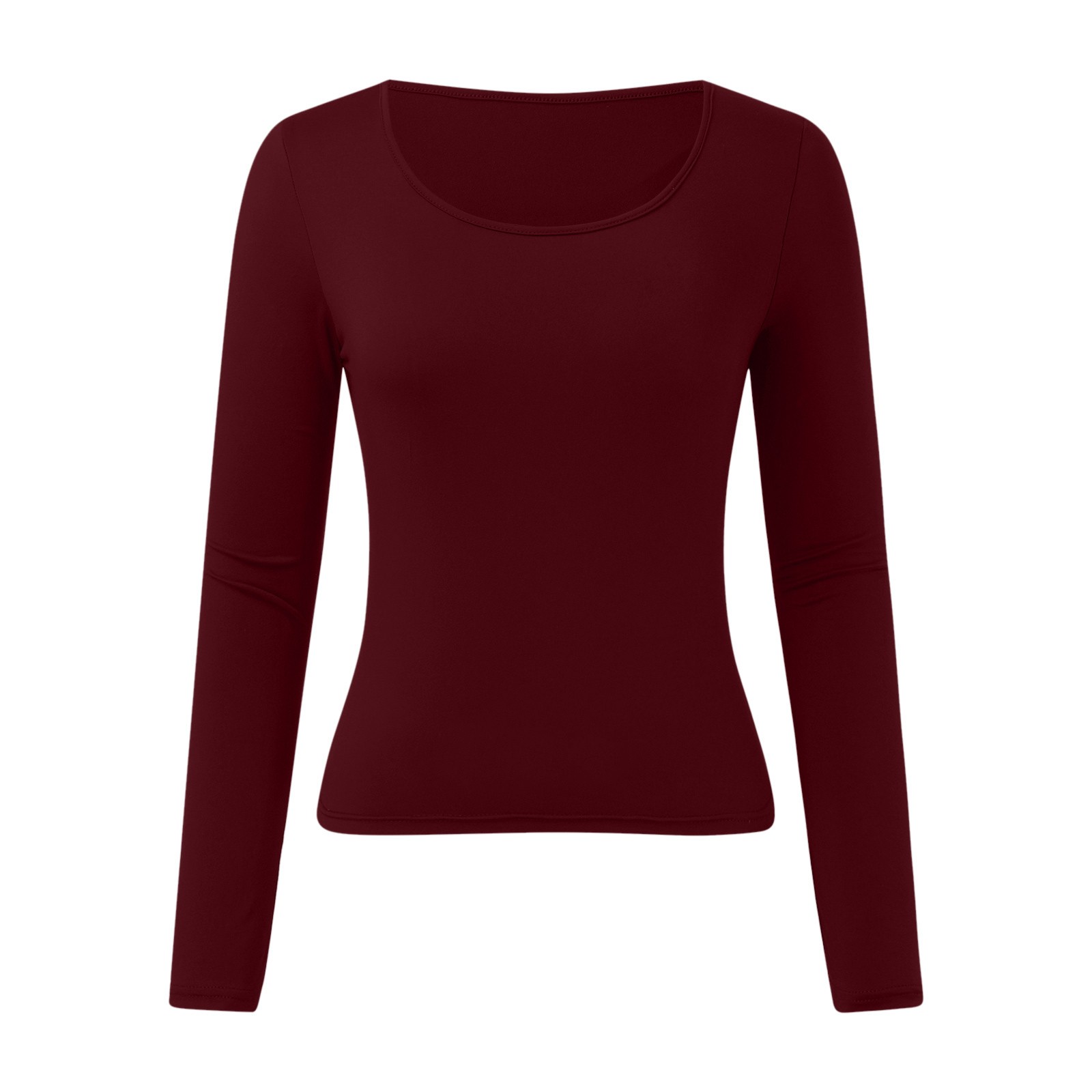 thumbnail image 4 of Top corto ajustado de manga larga para mujer: camiseta ajustada con cuello redondo, poliéster y spandex, diseño básico liso para hacer ejercicio, yoga y estilo informal., 4 of 5